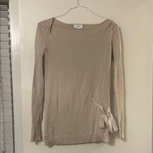 LOFT Taupe Long Sleeve Top with Ribbon Accent